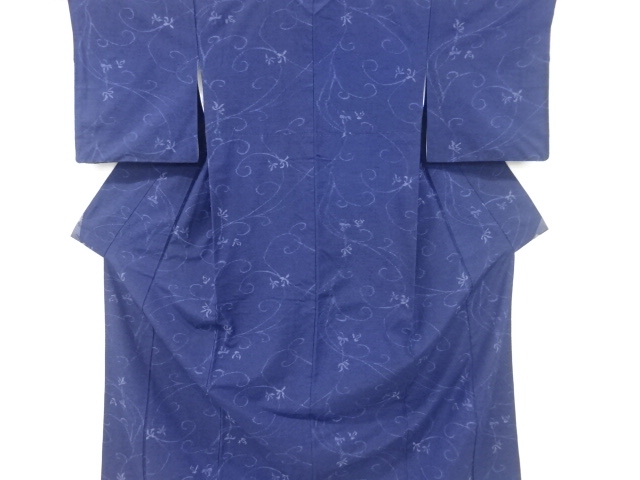 JAPANESE KIMONO / SILK / HAND WOVEN TSUMUGI / WOVEN FLORAL ARABESQUE PATTERN